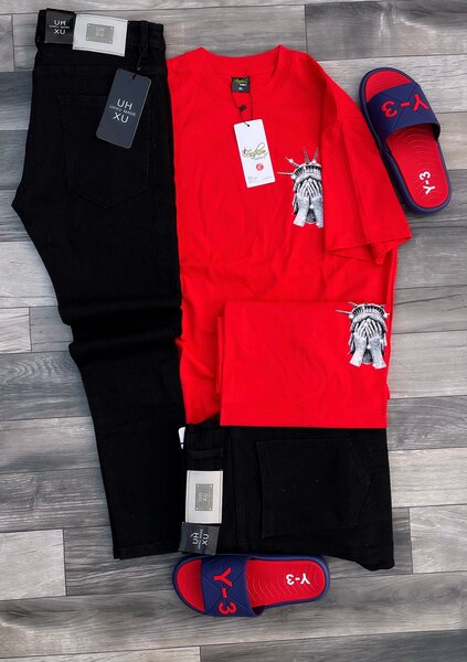 Ensemble homme rouge et noir