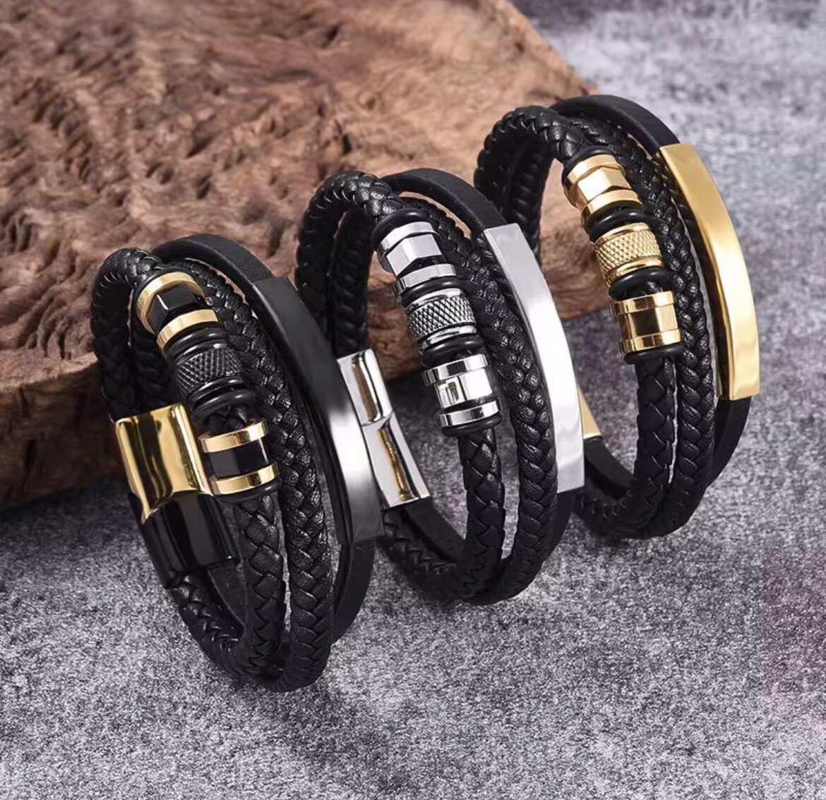 Bracelet cuir noir moderne chic