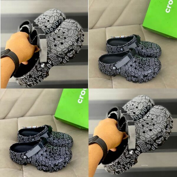 Chaussures Crocs motif floral noir et blanc