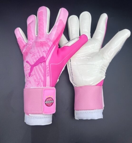 Gants de football Puma rose et blanc