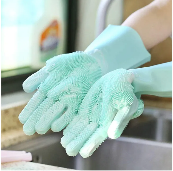 Dish Washing Gloves, Reusable High Quality Anti-Slip Silicone Gloves Pair For Multipurpose Uses - Reuseable - Dish Washing - Kitchen Cleaning