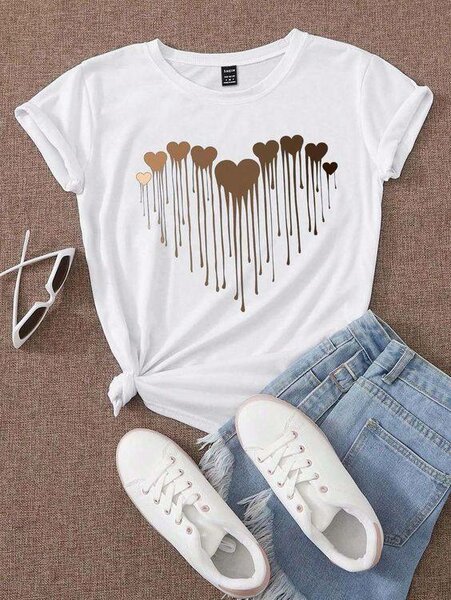 T-shirt coeur marron pour femme