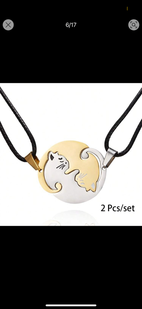 Ensemble pendentif couple / amitié chat noir