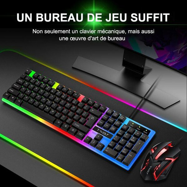 Clavier + Souris + Tapis USB filaire Avec Lumière RGB
