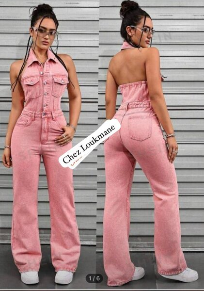 Combinaison rose en jean femme