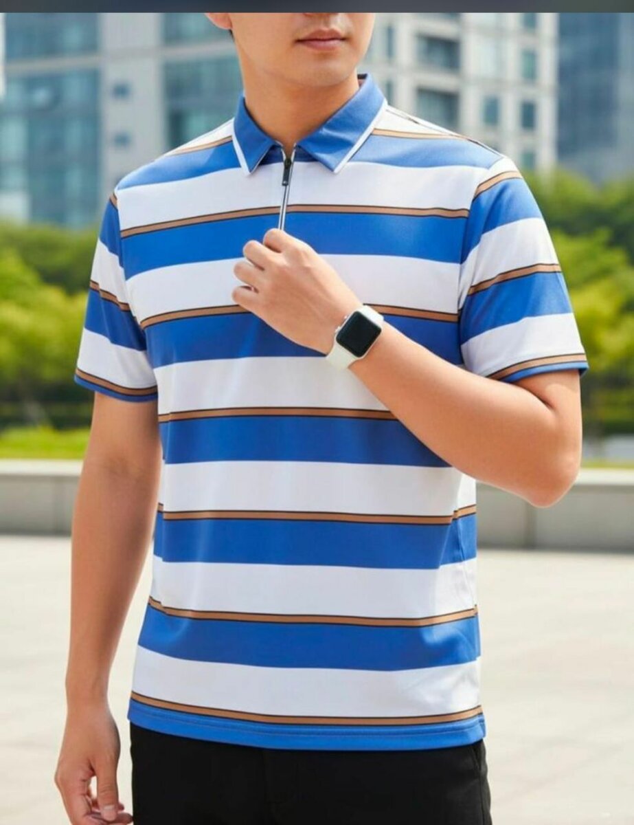 Polo homme rayé avec fermeture éclair