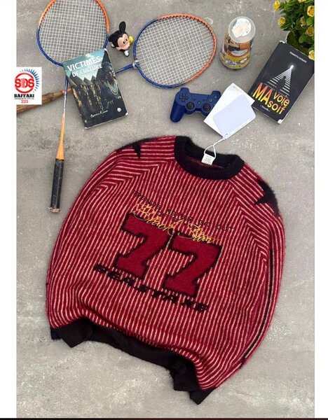 Pull homme rouge à col rond