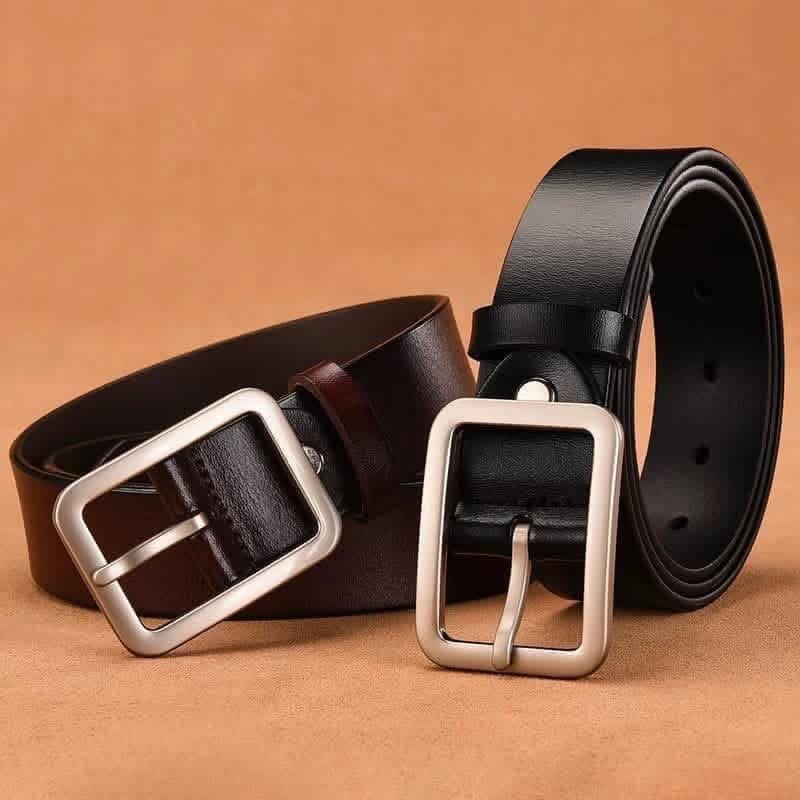 Ceinture en cuir noir avec boucle argentée