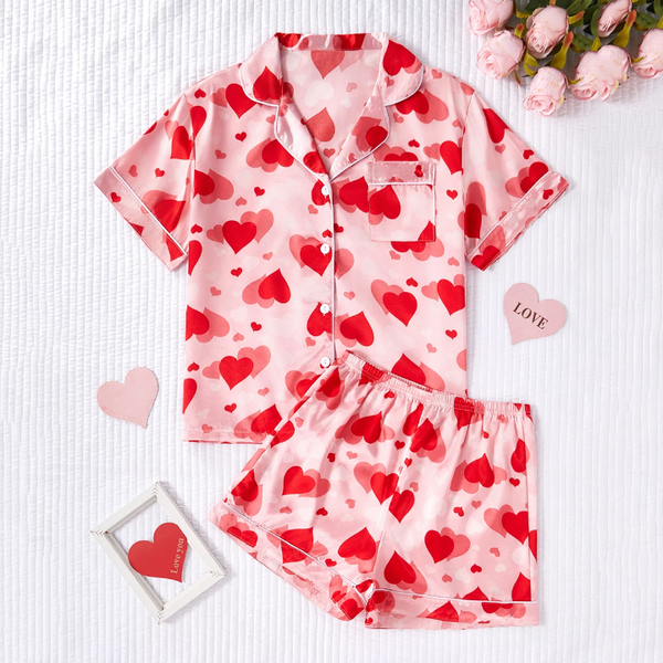 Pyjama femme coeur rouge satin