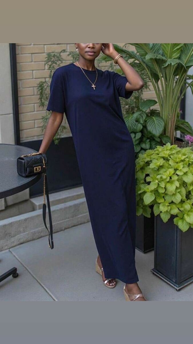Robe T-shirt Maxi Noir Élégante