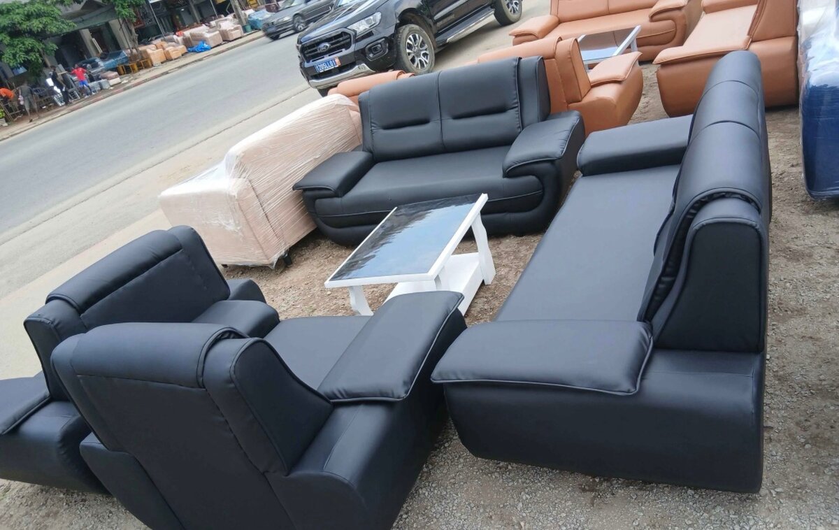 Canapé en cuir noir 6 places