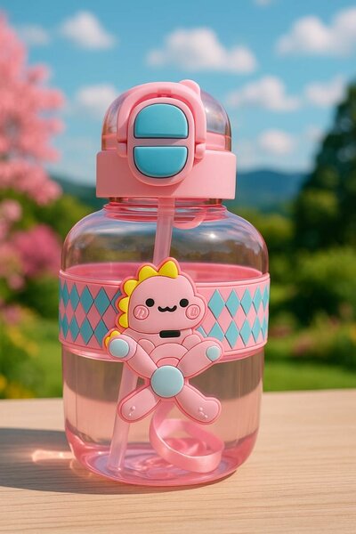 Bouteille Enfant Dinosaure Rose