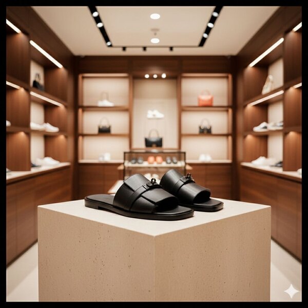 Sandales plates en cuir noir pour homme