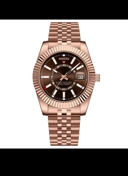 NIBOZI Montre Homme Luxe Acier Doré Rose