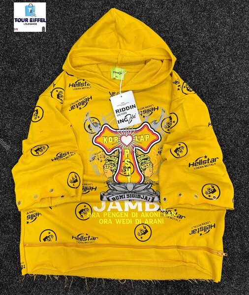 Sweat à capuche jaune graphique