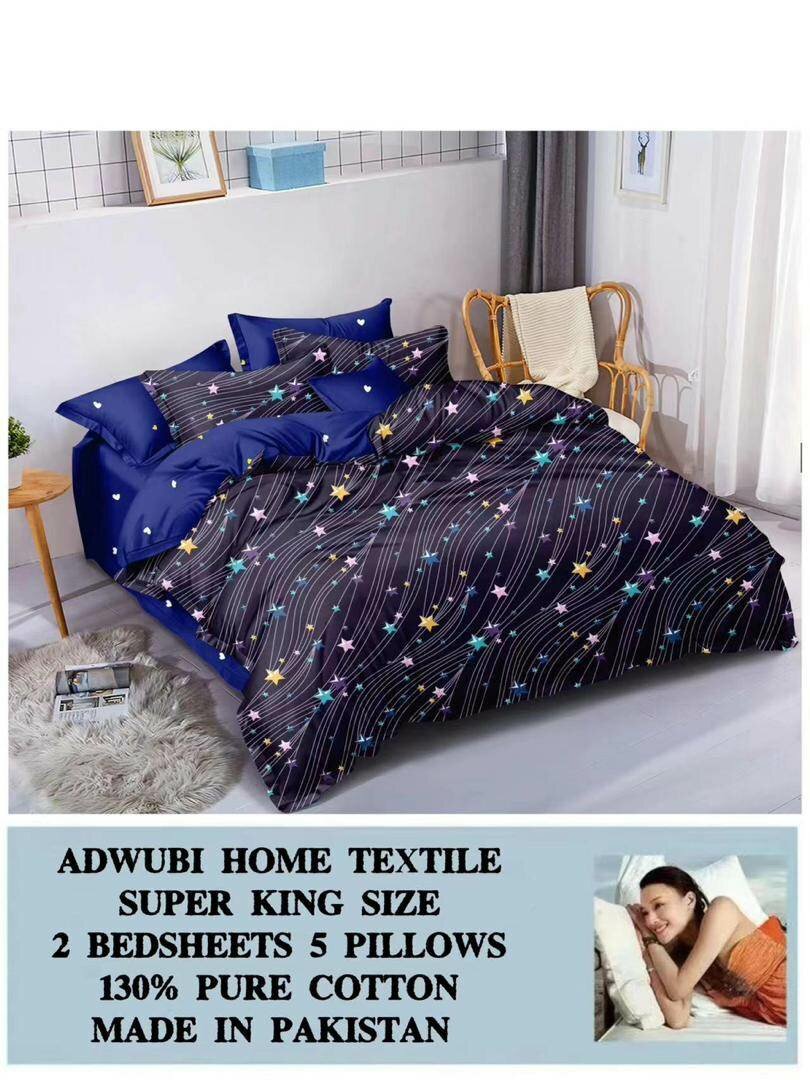 2 super king size bedsheet with 5 pillow cases