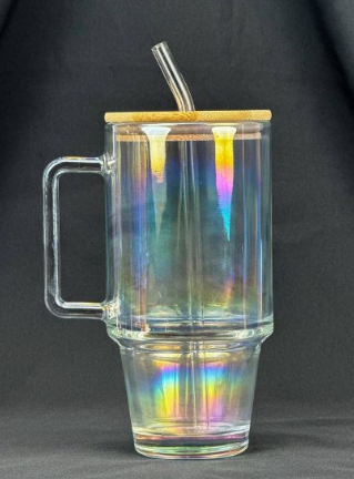 Vintage Plain Drinking Glass Cup with Bamboo Lid and Glass Straw