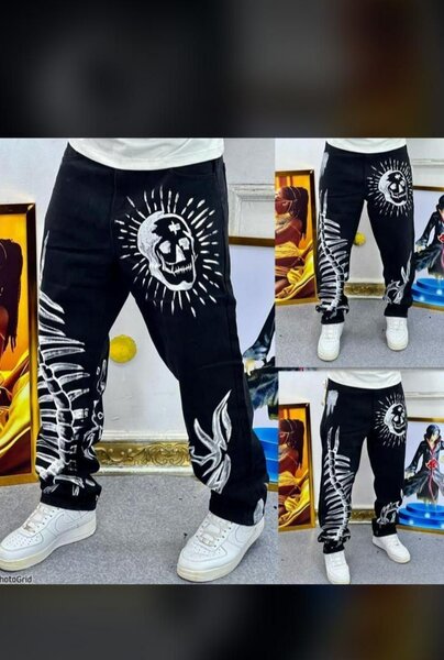 Pantalon noir homme avec motifs blancs