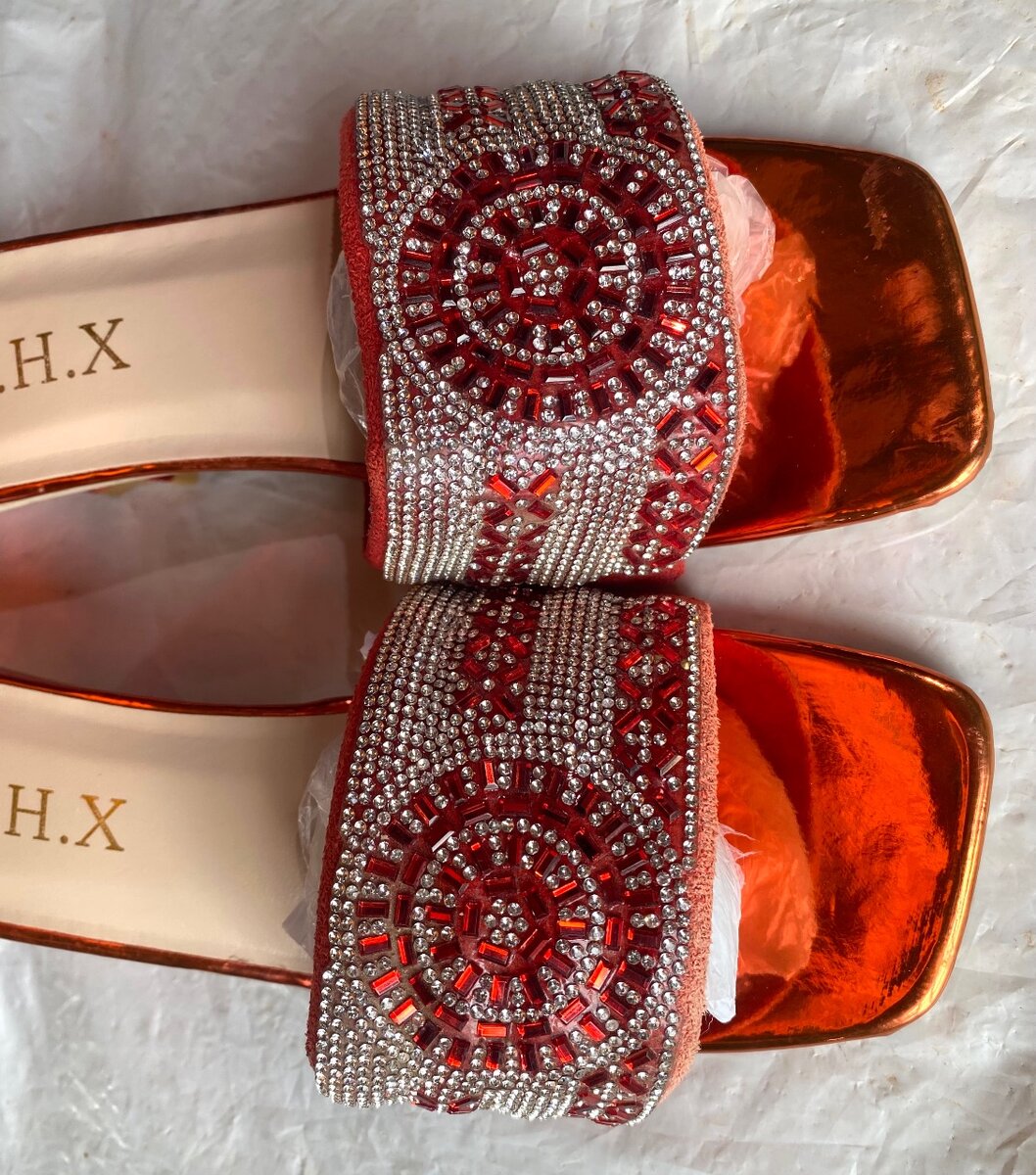 Mules femmes rouge strass