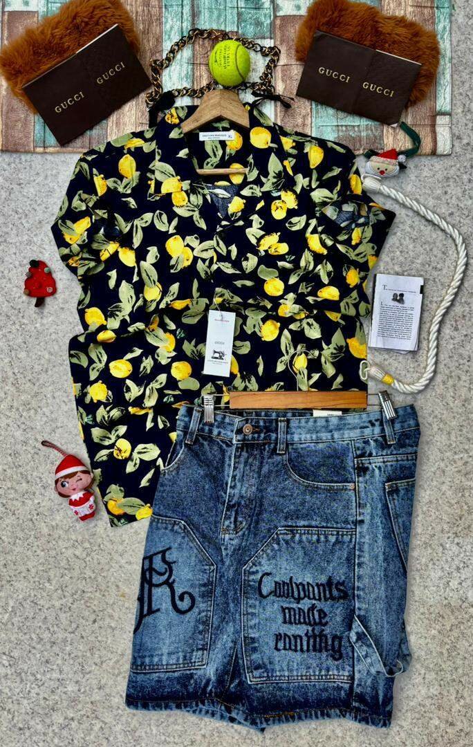 Chemise imprimée et short en denim