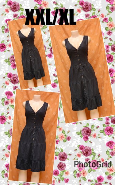 Robe Boutonnée Noire Sans Manches