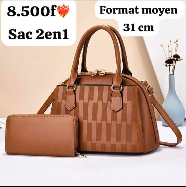 Sac à main femme 2en1 simili cuir marron