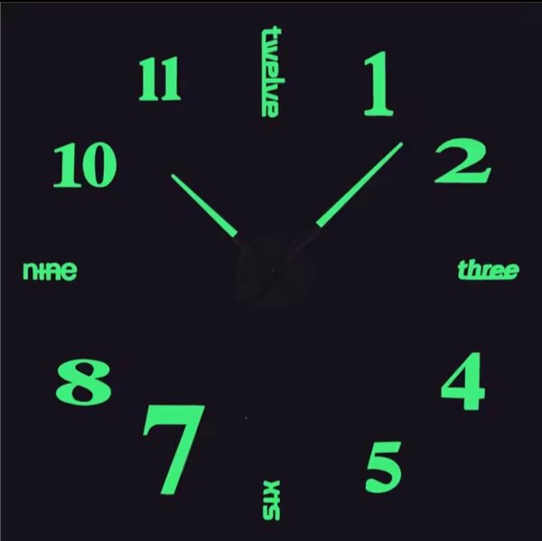 Glow in dark 3d wall clock big