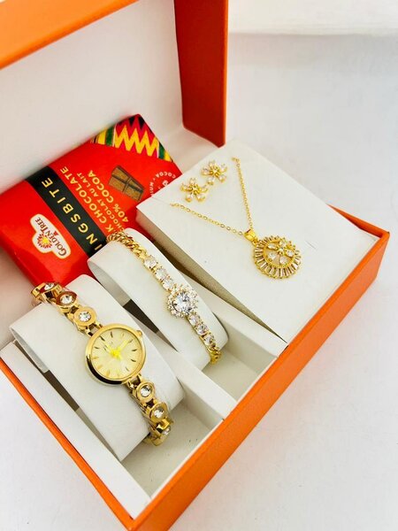 Ladies watch bracelet earring+ chocolate gift package