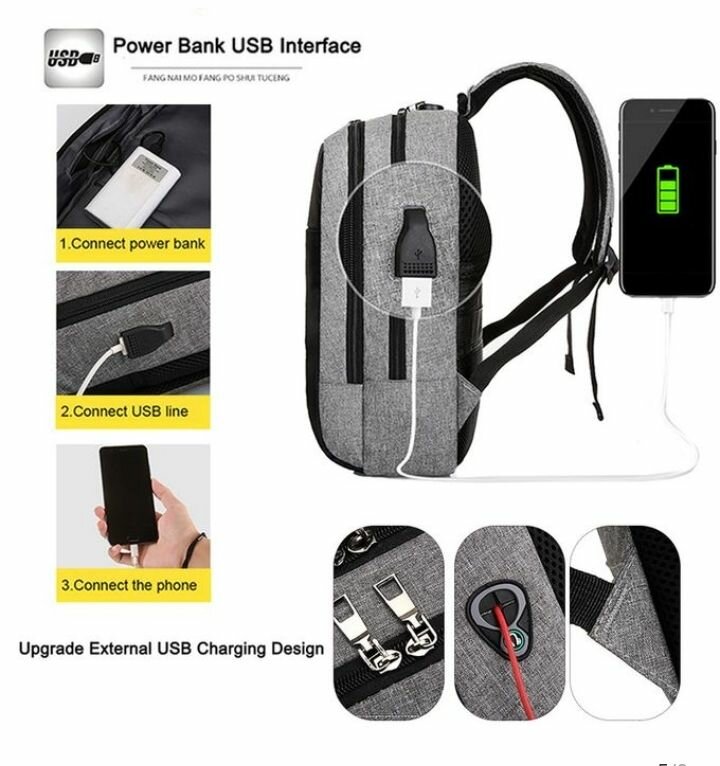 Password Lock SunPower Anti Theft Laptop Backpack grey