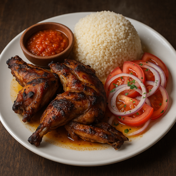 Lapin braisé avec attieké