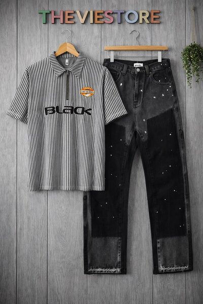 Chemise et jeans noirs à paillettes pour homme