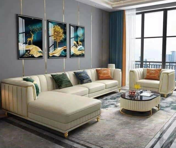 Canapé moderne luxe en cuir beige