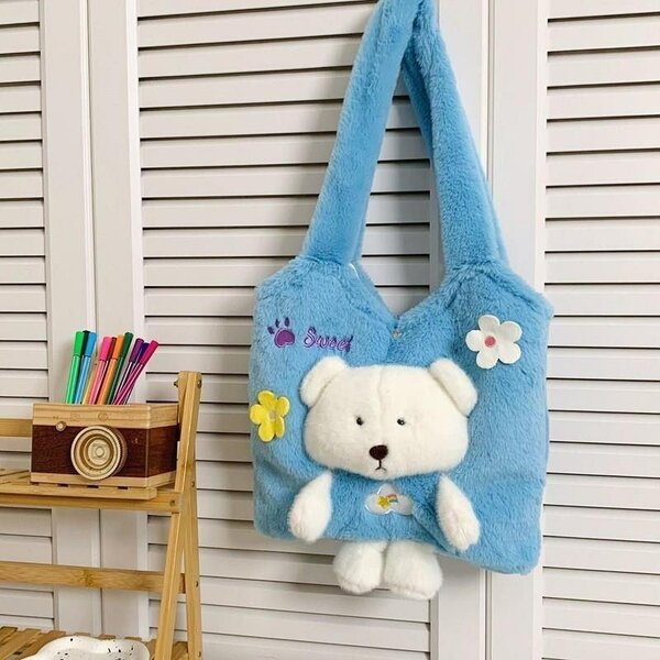 Sac peluche ours bleu mignon