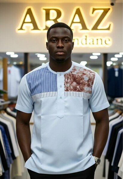 Tunique imprimé bleu ciel/marron