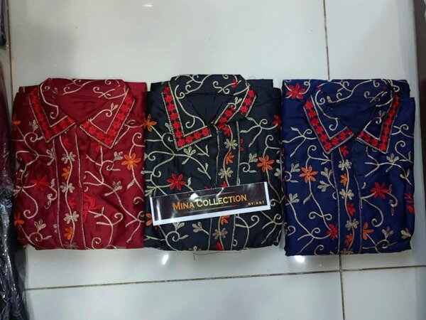 Heavy embroidery shirt with embroidered trouser 2piece