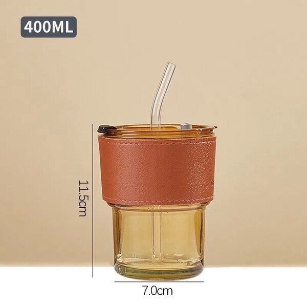 Glass coffee mug with straw