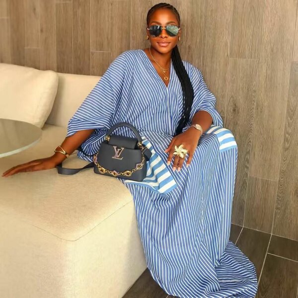 Robe longue rayée en lyn