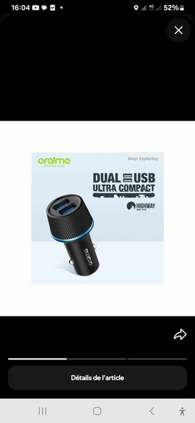 Chargeur USB voiture Oraimo