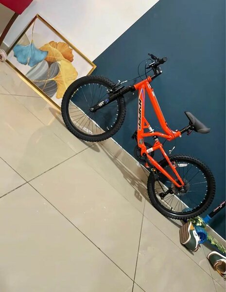 VTT orange tout suspendu