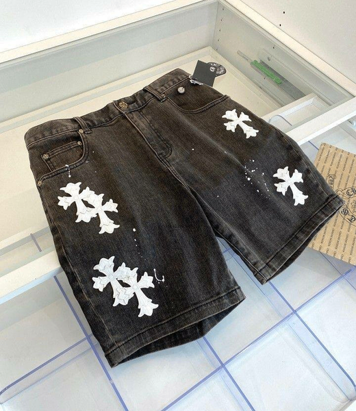 Short en jeans noir avec motifs blancs