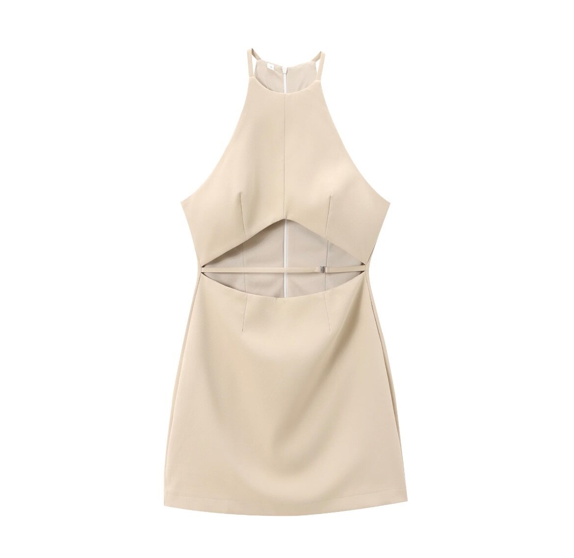 Front hollow out beige colour sleeveless dress
