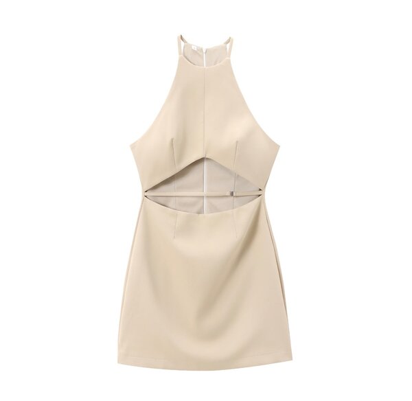 Front hollow out beige colour sleeveless dress