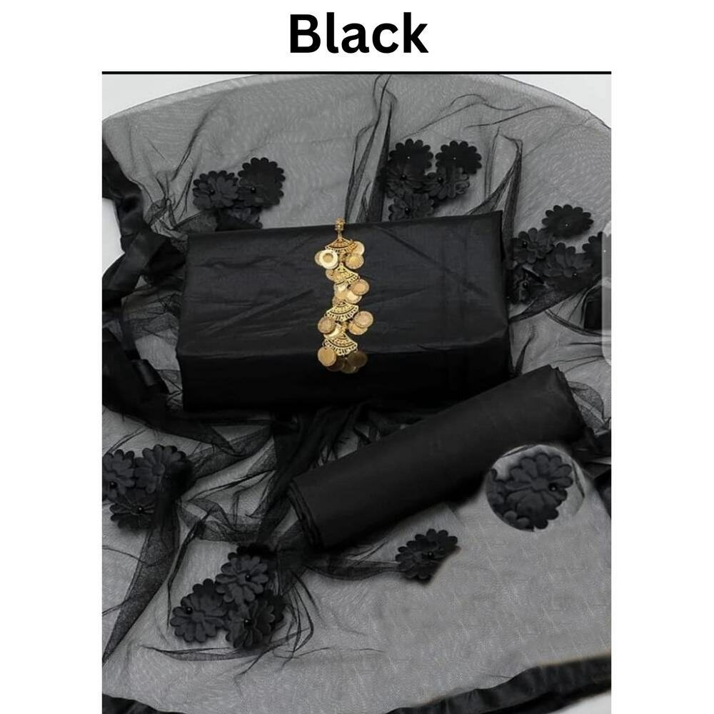 3 pcs women's unstitched Silk plain suit