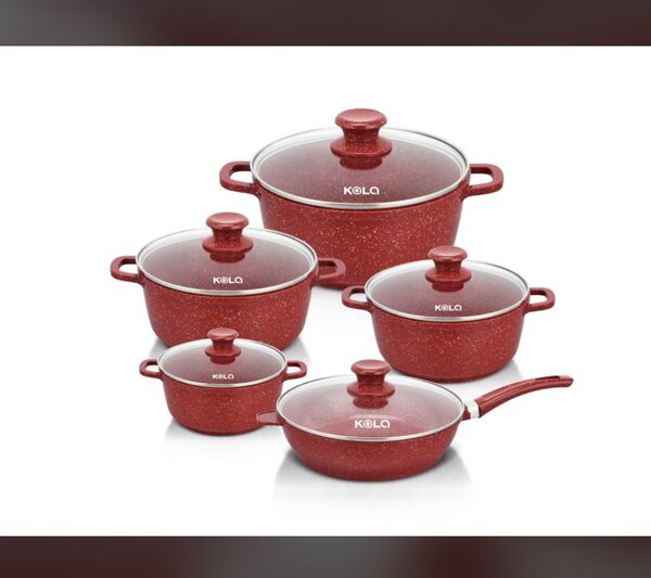 10pcs Kola Granite Nonstick cookware set Red,Black, Cream