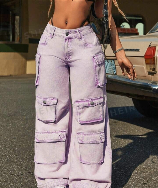 Jeans cargo larges femme violet