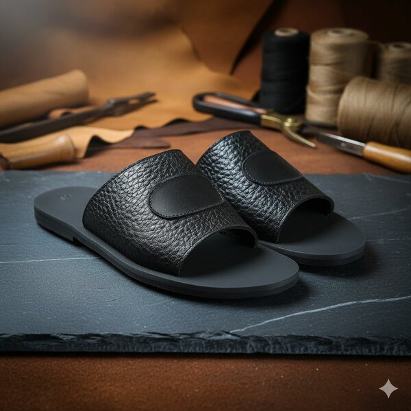 Sandales en cuir noir homme