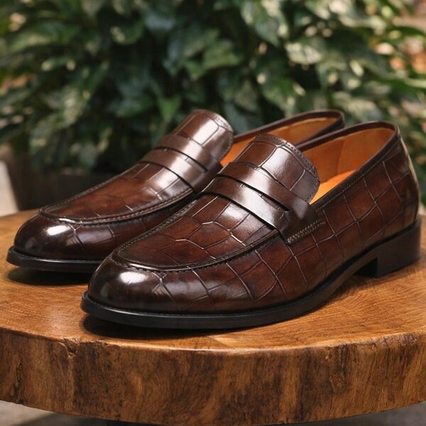 Chaussures mocassin en cuir marron