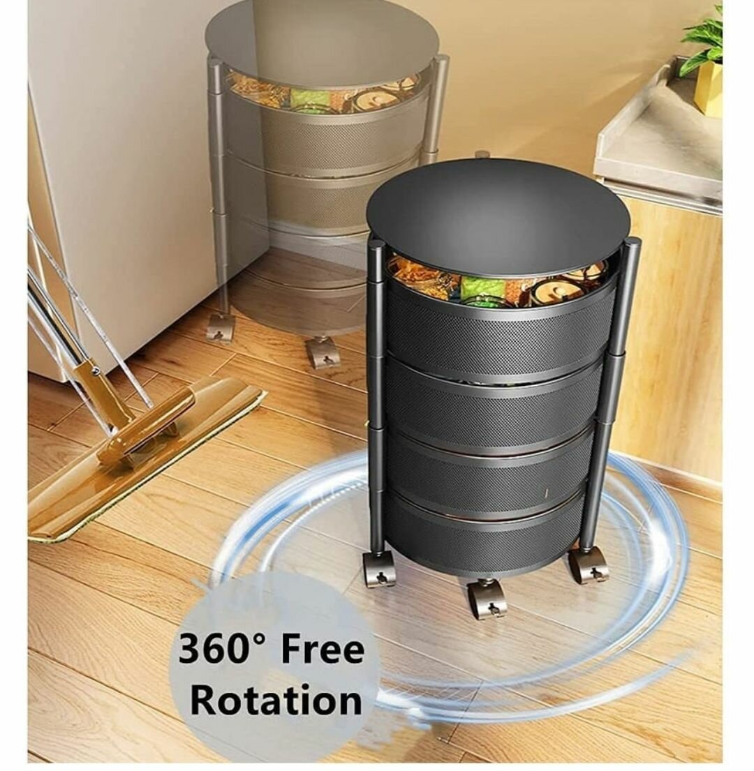 4-LAYER 360° ROTATING ROUND SHELVES WITH 1 FIXED BOTTOM SHEL