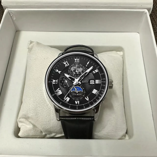 Montre homme noir avec bracelet cuir