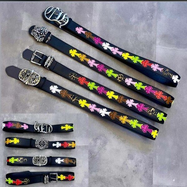 Ceinture en cuir avec fleurs brodées